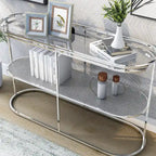 Table de canapé Taylaa Glam Chrome avec dessus en verre de 48 po et 1 étagère par Furniture of America
