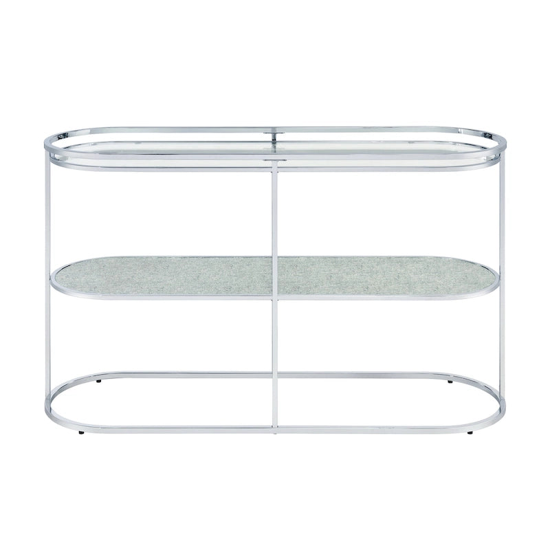 Table de canapé Taylaa Glam Chrome avec dessus en verre de 48 po et 1 étagère par Furniture of America