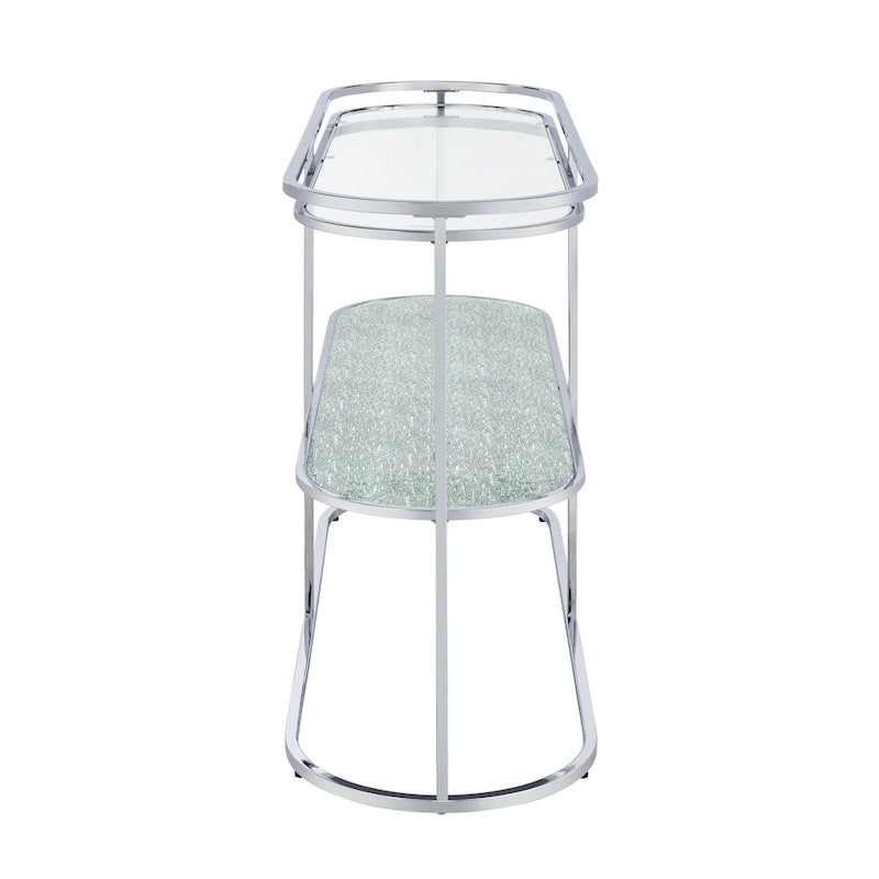 Table de canapé Taylaa Glam Chrome avec dessus en verre de 48 po et 1 étagère par Furniture of America