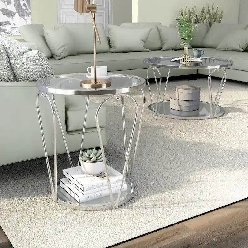 Ensemble de tables basses Gable Glam en verre 2 pièces avec étagère par Furniture of America