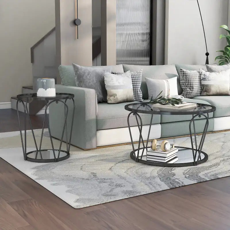 Ensemble de tables basses Gable Glam en verre 2 pièces avec étagère par Furniture of America