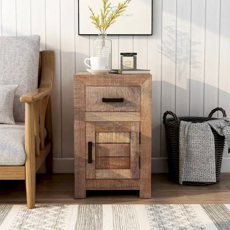 Table d'appoint de rangement rustique en bois massif de 58 cm de la collection Anaisha par Furniture of America