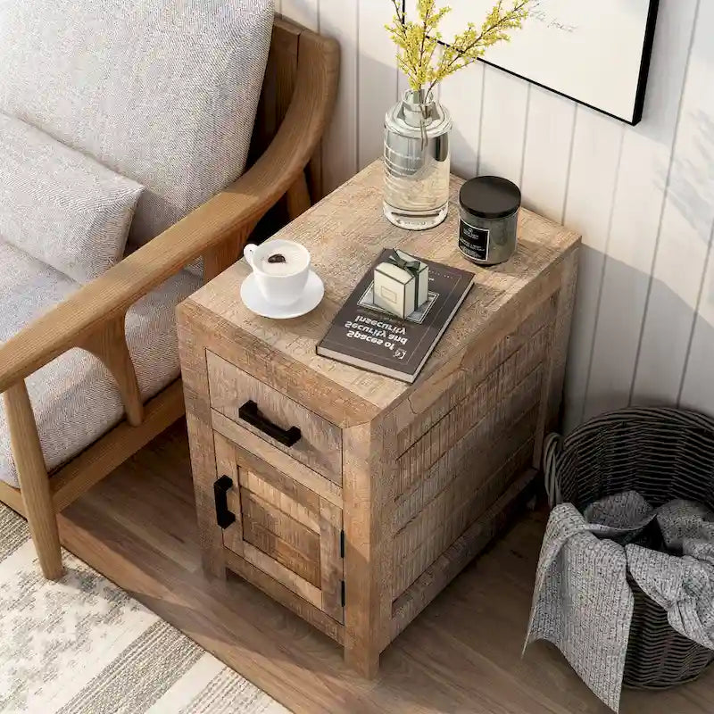 Table d'appoint de rangement rustique en bois massif de 58 cm de la collection Anaisha par Furniture of America