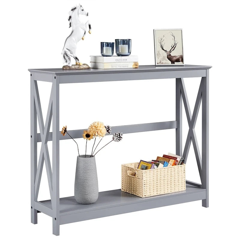 Yaheetech 2-Tier X-Design Console Table Console Tables for Entryway
