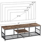 Meuble TV industriel Javlergo, console média de divertissement avec rangement et étagère en maille pour salon/chambre à coucher, marron