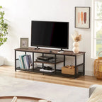 Meuble TV industriel Javlergo, console média de divertissement avec rangement et étagère en maille pour salon/chambre à coucher, marron