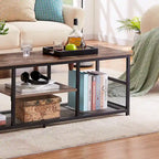 Meuble TV industriel Javlergo, console média de divertissement avec rangement et étagère en maille pour salon/chambre à coucher, marron
