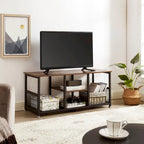 Meuble TV industriel Javlergo, console média de divertissement avec rangement et étagère en maille pour salon/chambre à coucher, marron