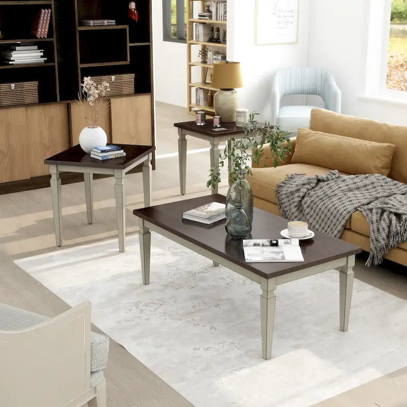 Ensemble de 3 tables basses Nomara en bois massif de 48 pouces de style campagne française par Furniture of America