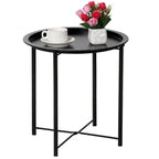 Table de service pliable ronde pour télévision, petite table d'appoint ronde en acier, aucun assemblage requis - 47 x 47 x 50 cm