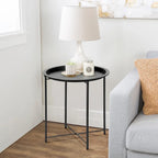 Table de service pliable ronde pour télévision, petite table d'appoint ronde en acier, aucun assemblage requis - 47 x 47 x 50 cm