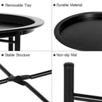 Table de service pliable ronde pour télévision, petite table d'appoint ronde en acier, aucun assemblage requis - 47 x 47 x 50 cm
