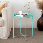 Table de service pliable ronde pour télévision, petite table d'appoint ronde en acier, aucun assemblage requis - 47 x 47 x 50 cm
