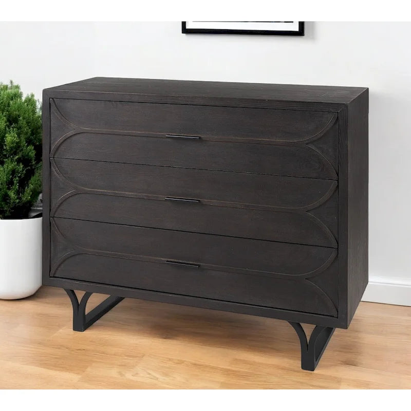 Meuble d'appoint ovale foncé contemporain - 81 cm H x 40,5 cm L x 101,5 cm P