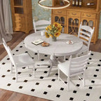 Ensemble de salle à manger rétro fonctionnel 5 pièces, table ronde extensible en bois et 4 chaises de salle à manger rembourrées