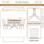 Ensemble de salle à manger rétro fonctionnel 5 pièces, table ronde extensible en bois et 4 chaises de salle à manger rembourrées