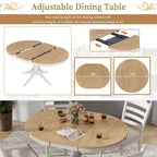 Ensemble de salle à manger rétro fonctionnel 5 pièces, table ronde extensible en bois et 4 chaises de salle à manger rembourrées