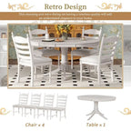 Ensemble de salle à manger rétro fonctionnel 5 pièces, table ronde extensible en bois et 4 chaises de salle à manger rembourrées