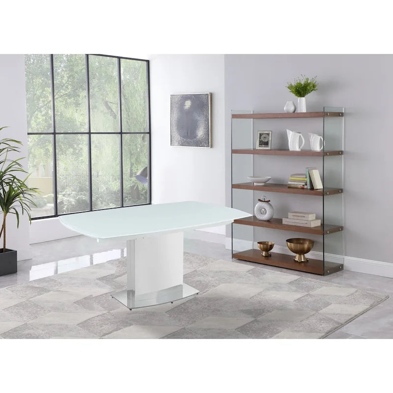 Table à manger extensible contemporaine Somette en verre blanc