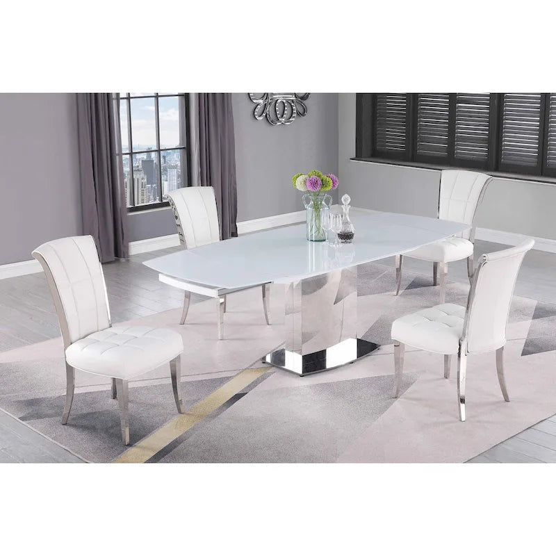 Table à manger extensible contemporaine Somette en verre blanc