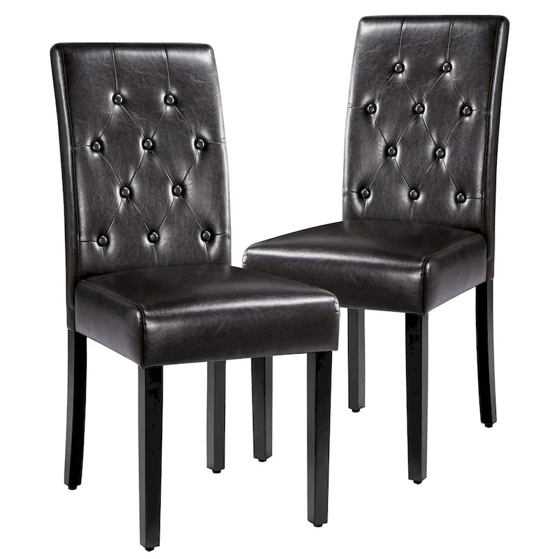 Yaheetech Button Padded Dining Chair with Solid Wood Legs Set of 2 - Set of 2