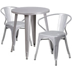 24 Round Metal Indoor-Outdoor Table Set with 2 Arm Chairs