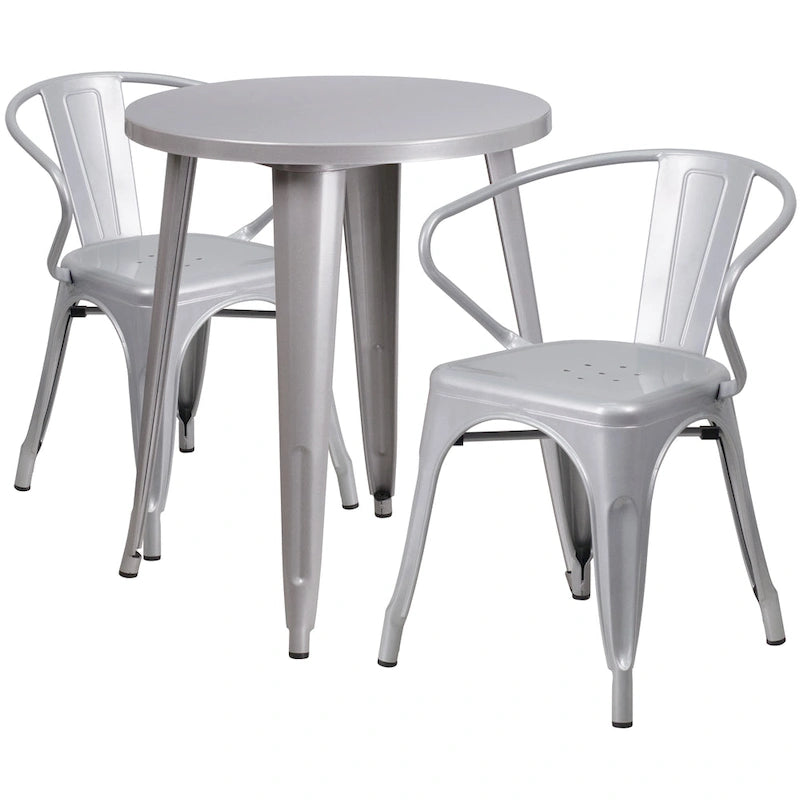 24 Round Metal Indoor-Outdoor Table Set with 2 Arm Chairs