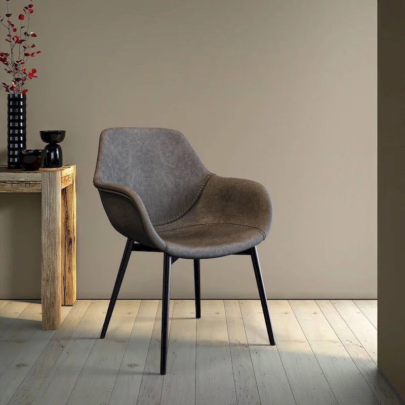 Chaise de salle à manger LeisureMod avec accoudoirs et pieds en métal, lot de 2 - Vert olive - 24.5Px25.2Lx33H