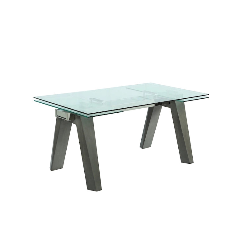 Table à manger moderne Somette avec plateau en verre extensible et pieds en bois massif