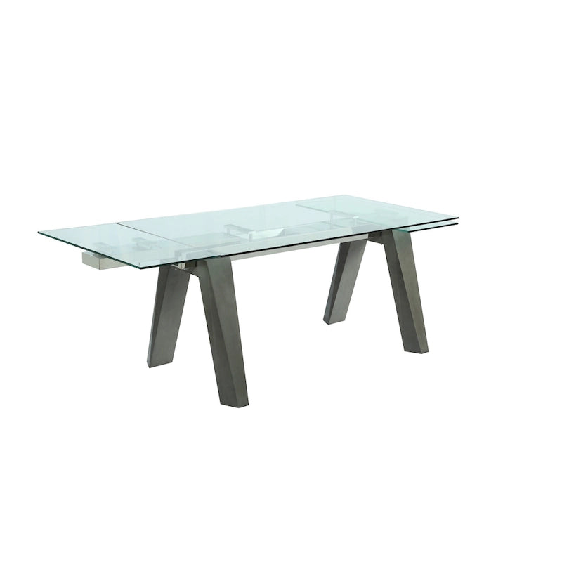 Table à manger moderne Somette avec plateau en verre extensible et pieds en bois massif
