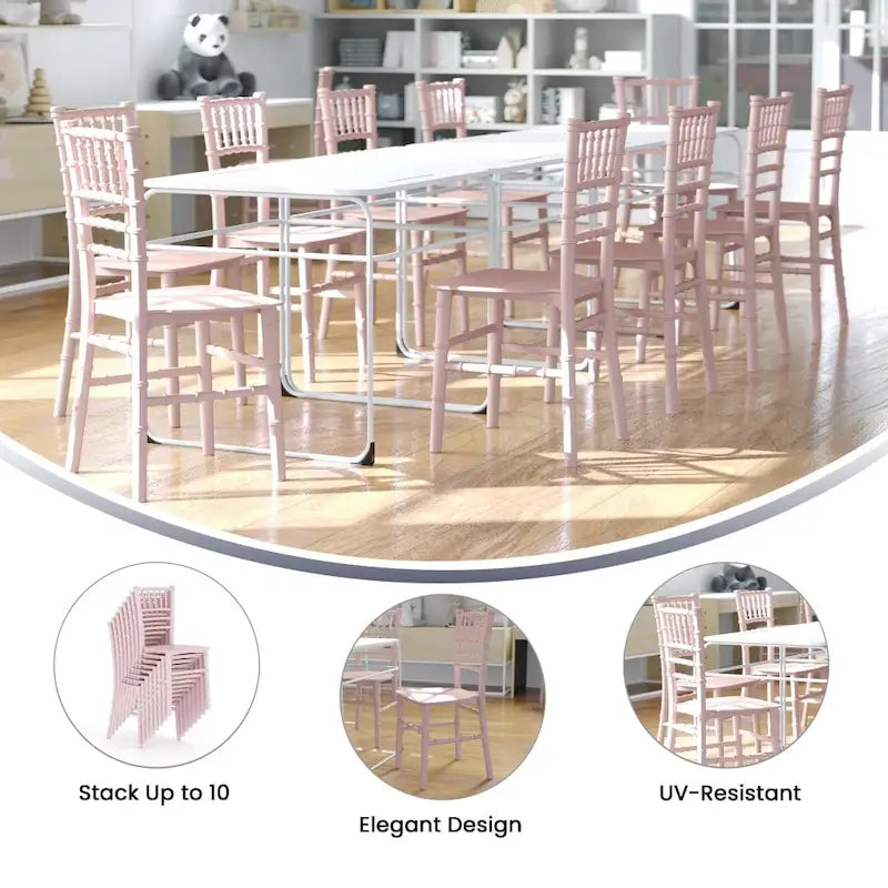 Chaises Chiavari empilables en résine pour enfants pour événements formels (lot de 10)