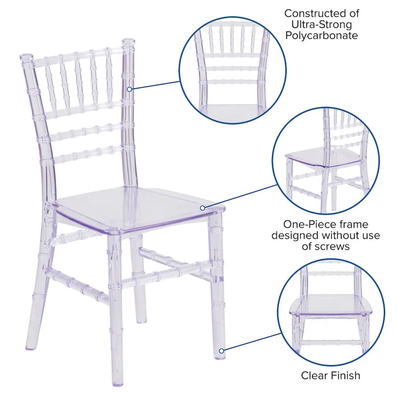 Chaises Chiavari empilables en résine pour enfants pour événements formels (lot de 10)