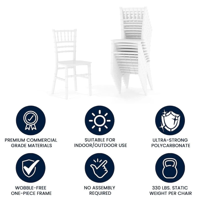 Chaises Chiavari empilables en résine pour enfants pour événements formels (lot de 10)