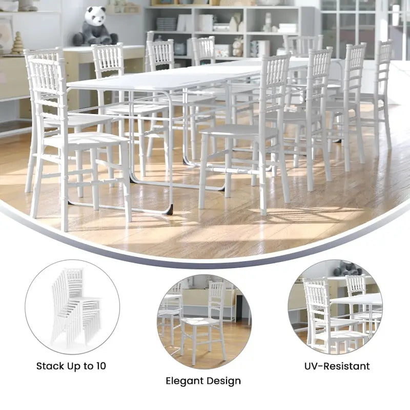 Chaises Chiavari empilables en résine pour enfants pour événements formels (lot de 10)