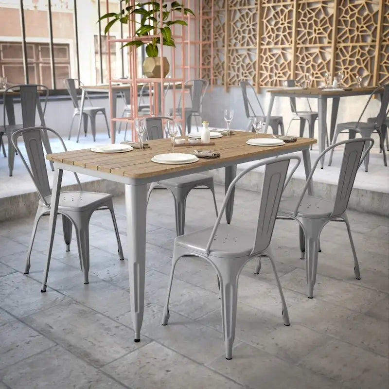 30x60 Commercial Poly Resin Restaurant Table with Umbrella Hole - 30W x 60D x 30H