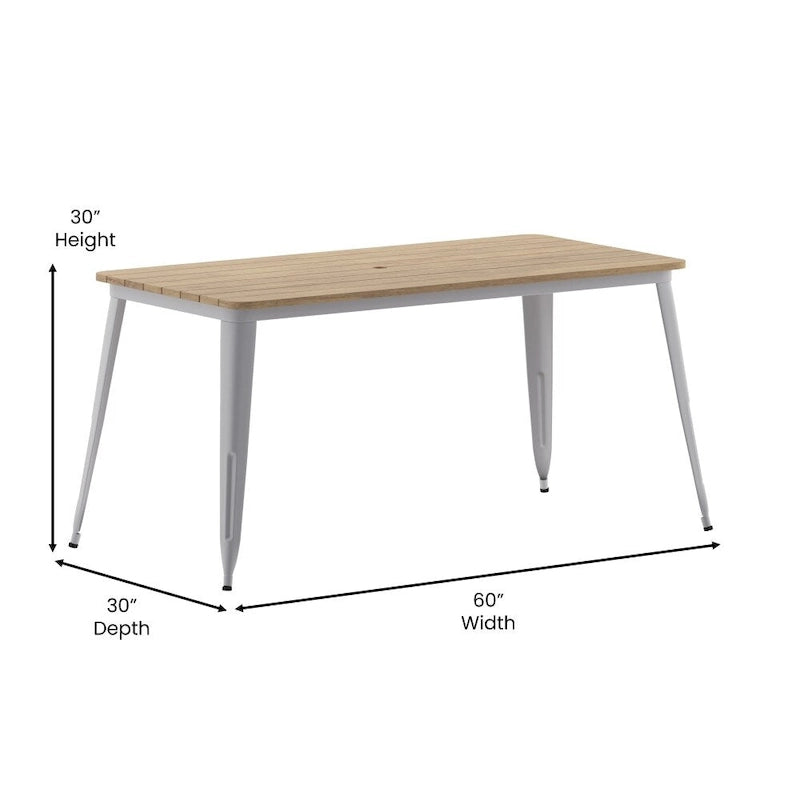 30x60 Commercial Poly Resin Restaurant Table with Umbrella Hole - 30W x 60D x 30H