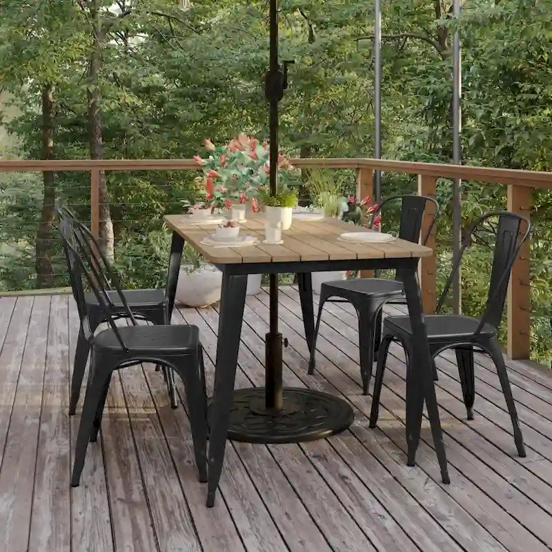 30x60 Commercial Poly Resin Restaurant Table with Umbrella Hole - 30W x 60D x 30H