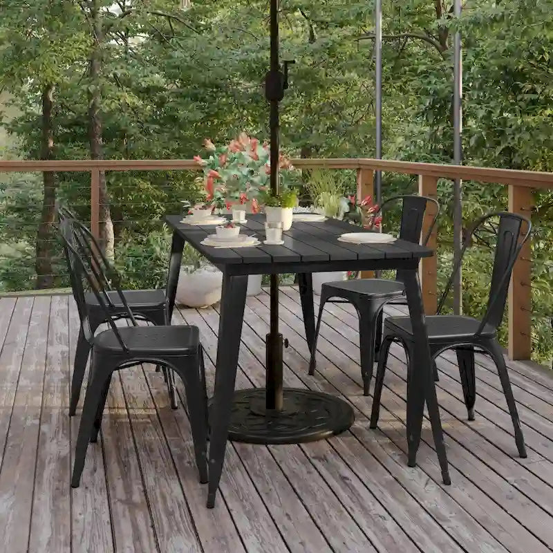 30x60 Commercial Poly Resin Restaurant Table with Umbrella Hole - 30W x 60D x 30H