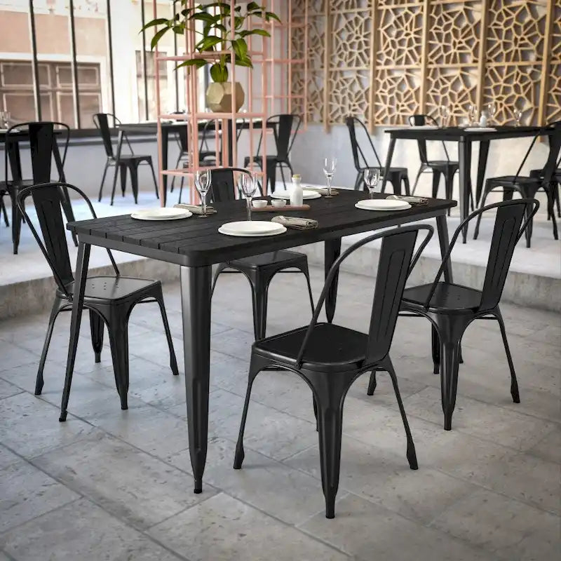 30x60 Commercial Poly Resin Restaurant Table with Umbrella Hole - 30W x 60D x 30H