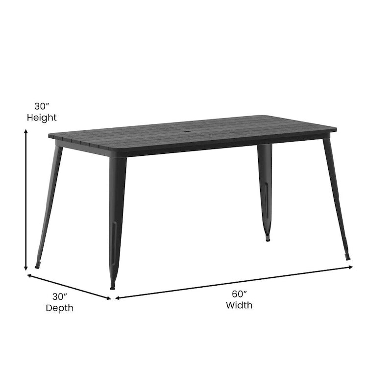 30x60 Commercial Poly Resin Restaurant Table with Umbrella Hole - 30W x 60D x 30H