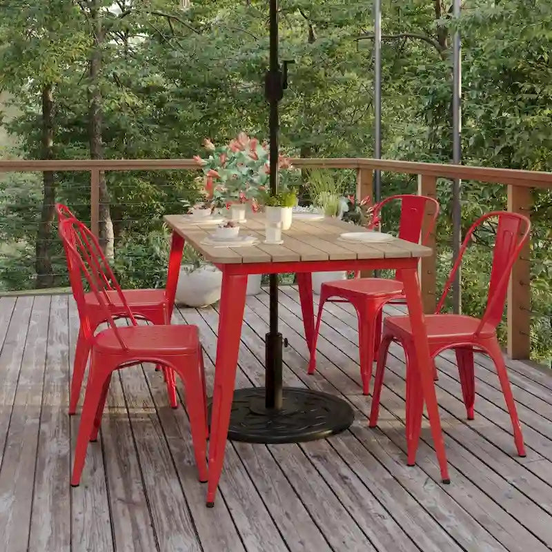 30x60 Commercial Poly Resin Restaurant Table with Umbrella Hole - 30W x 60D x 30H