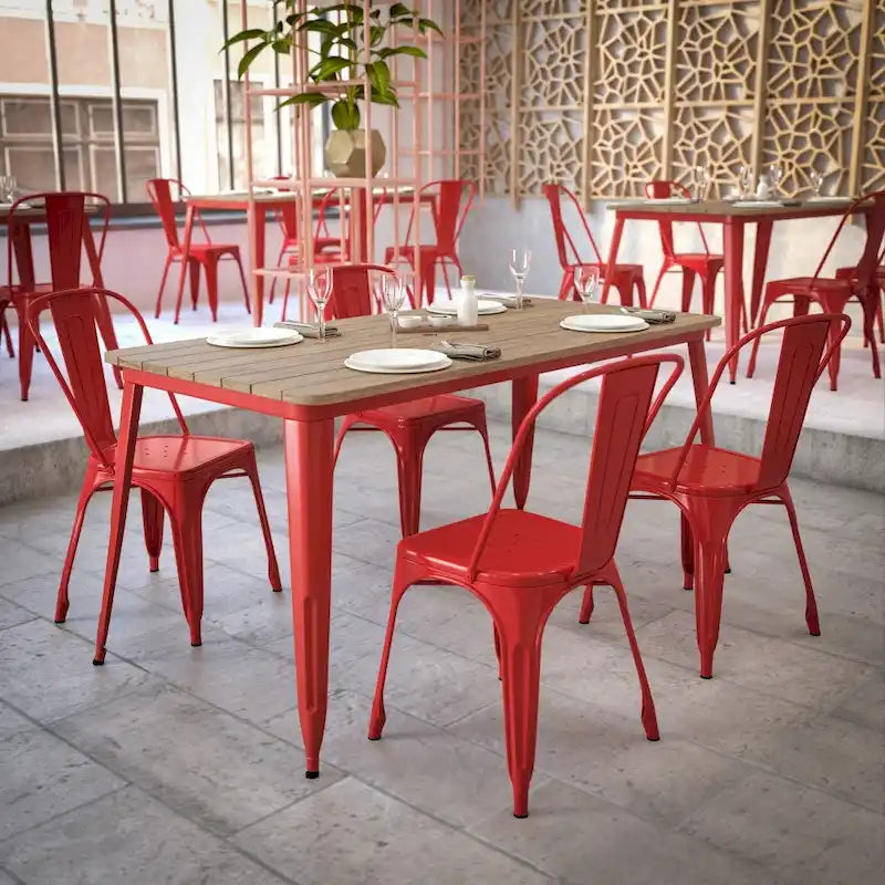 30x60 Commercial Poly Resin Restaurant Table with Umbrella Hole - 30W x 60D x 30H