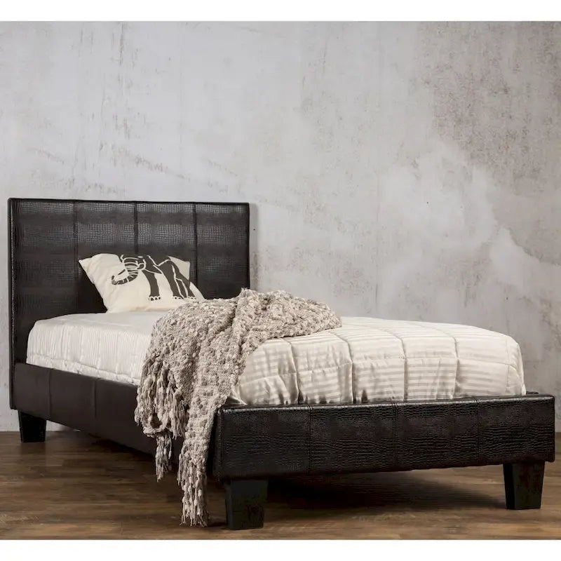 Lit plateforme Gols contemporain en similicuir marron par