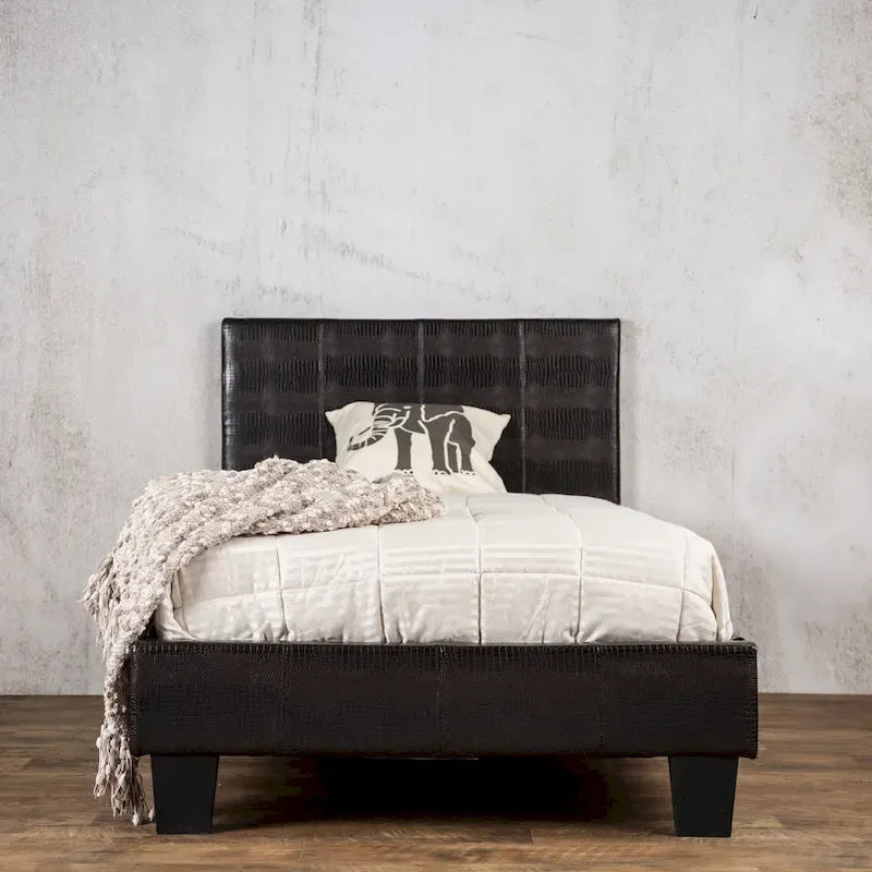 Gols Contemporary Brown Faux Leather Upholstered Platform Bed by