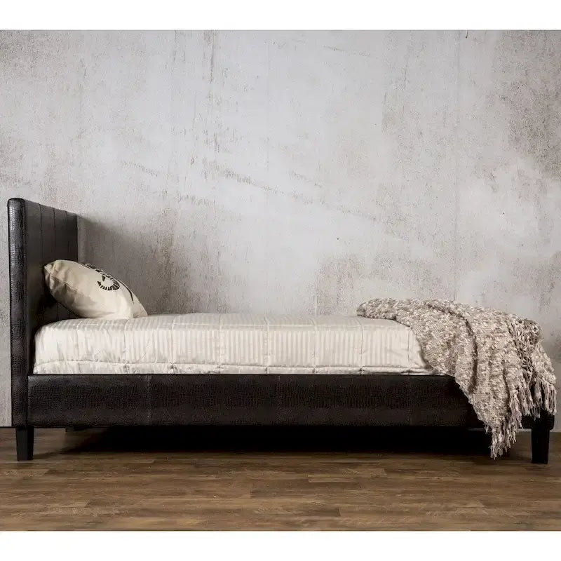 Gols Contemporary Brown Faux Leather Upholstered Platform Bed by