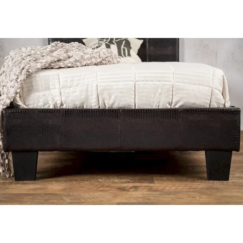 Gols Contemporary Brown Faux Leather Upholstered Platform Bed by