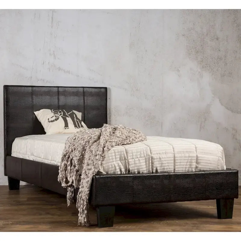 Lit plateforme Gols contemporain en similicuir marron par