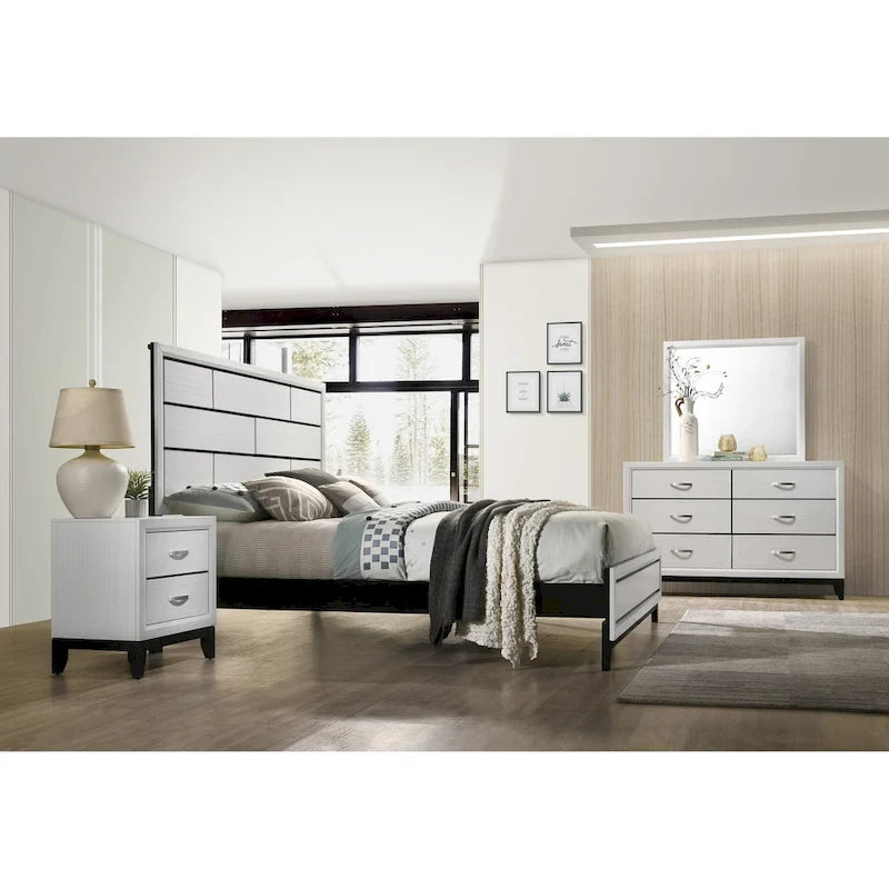 Ensemble de chambre à coucher 5 pièces Roundhill Furniture Stout contemporain à panneaux blancs