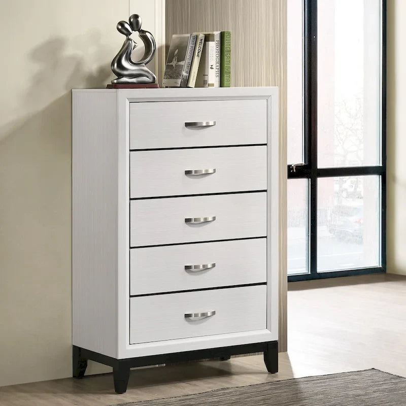 Ensemble de chambre à coucher 5 pièces Roundhill Furniture Stout contemporain à panneaux blancs