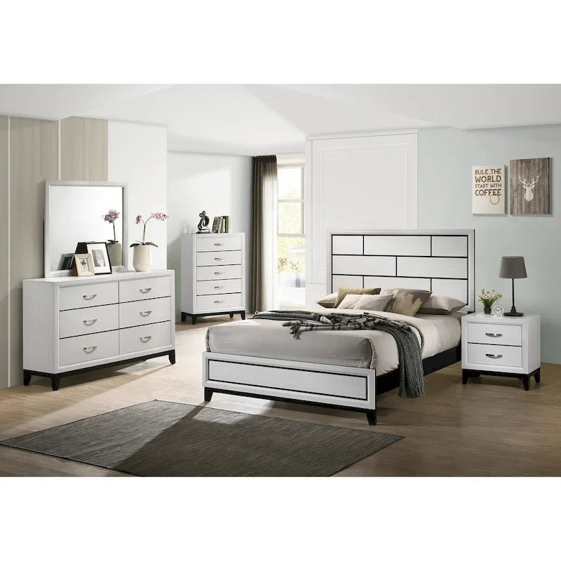 Ensemble de chambre à coucher 5 pièces Roundhill Furniture Stout contemporain à panneaux blancs